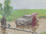 В дороге. Дождь (1956, х.к.м., 20x30, арт. 92К.28) - 24 000 ₽