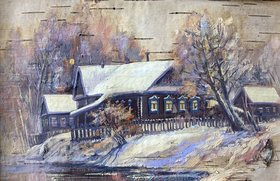 Зимний вечер (2019, береста,масло, 16x24, арт. 52к42) - 6 000 ₽
