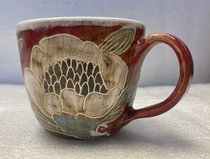 чашка красная "Пионы" (2024, керамика, 7x11, арт. 29пх9) - 2 700 ₽