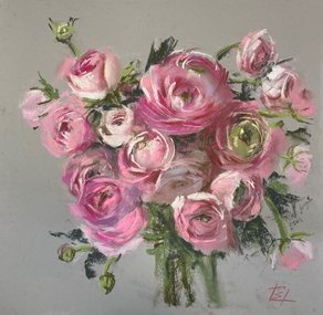 Розовые розы (год не указан, бум.,акв.,пастель, 28x28, арт. 12К.52) - 3 500 ₽