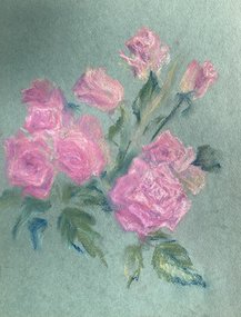 Розы на зеленом (год не указан, бум,пастель, 41x31, арт. 75к9) - 3 000 ₽