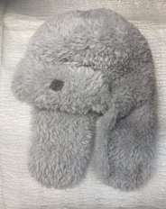 Шапочка-ушанка вязаная серо-голубая (2025, пряжа, 42x30, арт. 40пш36) - 3 500 ₽