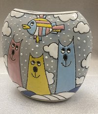 Ваза "Коты, рыбы, облака" малая (2024, керамика, 13.5x13, арт. 12п.в6) - 1 450 ₽
