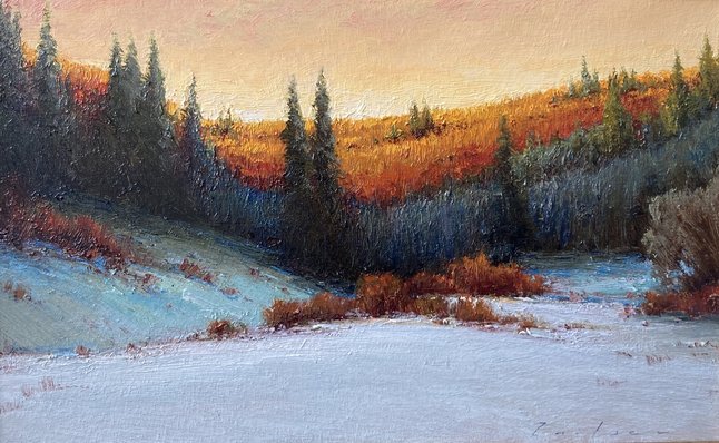 Зимний лес под последними лучами (2026, х.м., 25x40, арт. 91к38) - 26 500 ₽