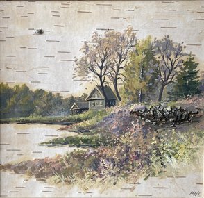 У пруда (2019, береста,масло, 21x22, арт. 52к44) - 7 000 ₽