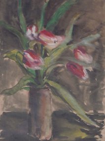 Тюльпаны на коричневом фоне (2017, б.акв., 30x50, арт. 75.2) - 2 600 ₽