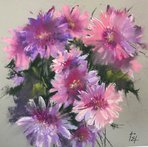 Розовые хризантемы (год не указан, бум.,темпера,пастель, 25.5x26, арт. 12К.27) - 6 000 ₽