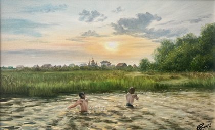 Купание на закате (2023, х.м., 53x82, арт. 106к5) - 20 000 ₽