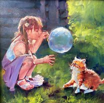 Девочка с котенком (2000, орг.м., 30x30, арт. 90К.09) - 3 400 ₽