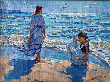 Девушки у моря (2016, х.м., 23x31, арт. 90К.11) - 8 500 ₽