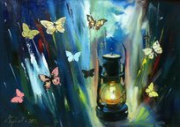 Лампа и бабочки (2016, х.м., 50x70, арт. 46.7) - 37 500 ₽