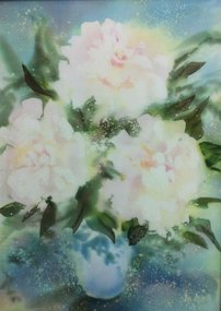 Пионы (2014, шелк г.б., 46x34, арт. 65К.1) - 3 400 ₽
