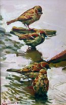 Воробьи (год не указан, х.м., 41x26, арт. 90к13) - 10 500 ₽