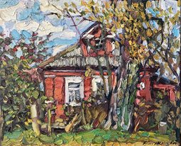 Красный дом в Волоколамске (2021, майолика, 20x25, арт. 27к12) - 16 000 ₽