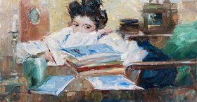 Задумалась (2025, х.м., 522x43, арт. 41к109) - 25 500 ₽