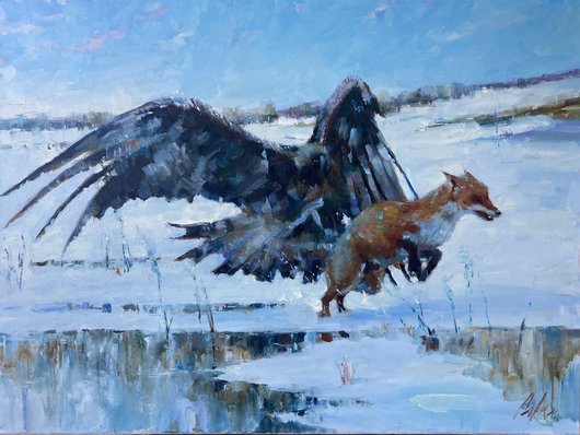 Охота на лис (год не указан, х.м., 60x80, арт. 41к137) - 60 000 ₽